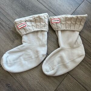 Hunter Beige Knit-Cuff Fleece Boot Liner Socks Large Short NEW